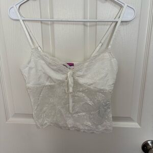 Edikted White Floral Lace Ribbon Cropped Cami